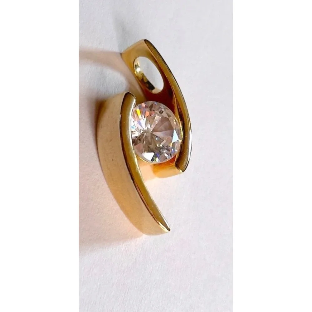 Gold Tone Torque Collar Choker Necklace with Swirl Crystal Slider‎ Pendant